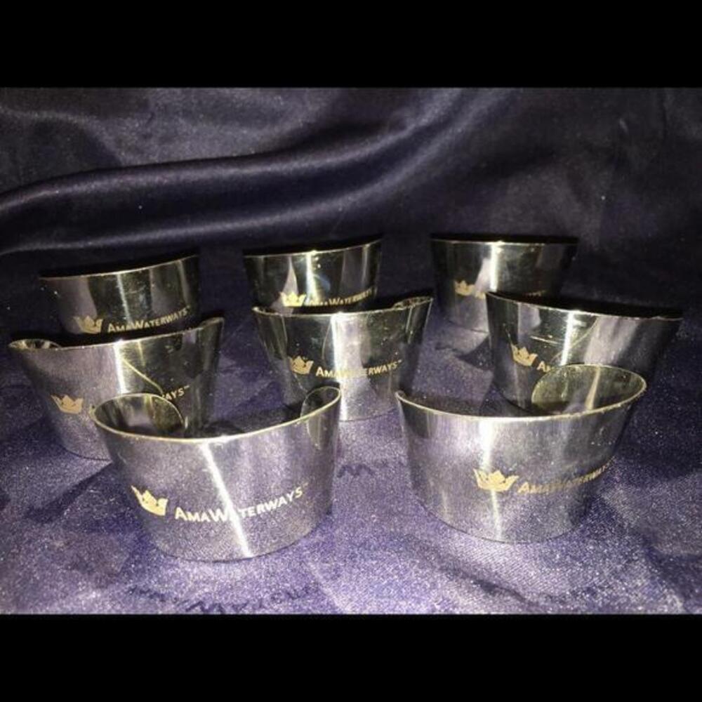 AMA Waterways Stainless Logo NAPKIN RING / HOLDER Silver Tone Set Of 8